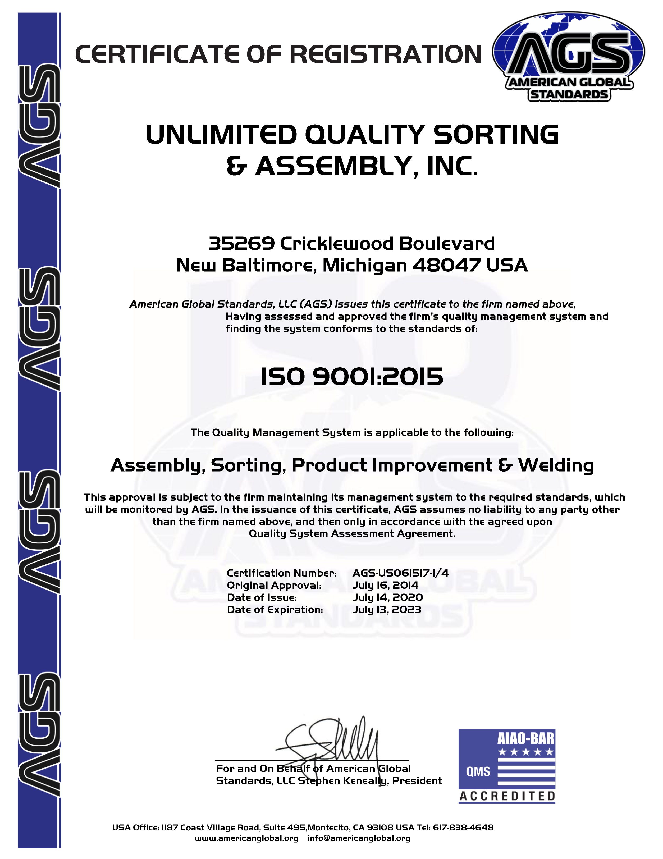 Unlimited QSA ISO Registration Certificate